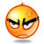 Two identical pixelated orange emoji faces with angry expressions, each featuring furrowed black eyebrows and white eyes with red outlines on a gray background.