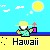 Pixel art animation of two figures on a beach with 'Hawaii' text, showing sequential pose changes.