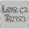 Black-and-white animated sequence showing a person's face emerging from text reading 'LOVE ME TENDER' with varying crop shapes and background textures.