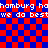 Pixelated red and blue checkered background with repeated white text 'hamburg hahamburg ha' and 'we da bestwe da best', featuring a faint, blurry pixelated face in the center.