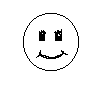Pixelated cartoon face with brown curly hair, showing multiple expressions including smiling eyes, closed eyes, and open mouth