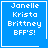Blue square icon with white pixelated text reading "Janelle Krista Brittney BFF'S!" and a small heart symbol in the bottom-right corner.