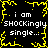 Black background with yellow pixelated border and white text reading "i am SHOCKingly single..." repeated in four quadrants.
