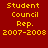 Red background with yellow pixelated text reading "Student Council Rep. 2007-2008" in two identical vertical