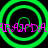 Four green concentric circles arranged in a on black background with repeating pink text across the image