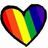 A heart-shaped icon with a rainbow gradient fill bordered by black pixels on a white background.