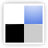 Four quadrants of solid color within a white-bordered square frame on a gray background.