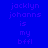 Blue background with repeated text 'jacklyn johanns is my bffl' in purple, featuring white rectangular overlays that sequentially highlight the words 'is', 'my', and 'bffl'.