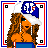 Animated pixel art sequence showing a character in a blue dress with number 3, a white hat with blue '16', and long brown hair, transitioning between poses with text 'sexy in Fitted' below.