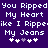 Pixelated text on purple background with white and gray symbols, repeating lyrics across two