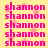 A static image displays the name 'shannon' repeated in bright pink text across a yellow background with faint star shapes.