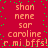 Red background with green pixel dots, orange text repeating 'shon nene sor caroline r mi bffs!' in two vertical