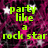 Pixelated green text reads 'party like a rock star' over a magenta and black pixelated background with white stars.