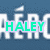 Animated icon with blue background showing white stylized text, green 'HALEY' and cyan 'LUVS' text overlays in first frame transitioning to pink 'U!!!' overlay in second frame.