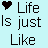 Light blue background with black pixelated text and heart symbols arranged in a -like layout, partially cropped on the right side