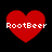 Four red heart shapes with white text "RootBeer" on black background, each heart has distinct pixelated outline variations.