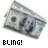Two side-by-side animated frames of a pixelated dollar bill icon with