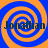 Four identical spiral patterns with alternating blue and orange rings, each containing the text 'Jonathan' in dark blue font.
