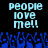 Pixelated text reads "people love me!!" in light blue on black background with blue pixelated shapes below.