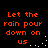 Four identical display orange pixelated text 'Let the rain pour down on us' with white dots forming a partial circle around each