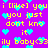 Pixelated text and cyan hearts on purple background with yellow lettering, repeating phrases like 'i [like] you' and 'ily baby <33'.