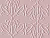 A static pattern of stylized floral motifs in light pink on a pale pink background, arranged in repeating vertical columns with symmetrical leaf and bud shapes.