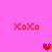 Pixelated red 'XoXo' text and heart symbols on a solid pink background, with hearts appearing and disappearing in a repeating pattern.