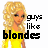 Two pixelated women side-by-side with text: left woman in yellow dress, right woman in black top; red 'brunettes' text on right.