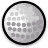 A circular icon with a black border contains a pixelated golf ball rendered in grayscale tones of white, light gray, and dark gray.