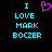 Pixelated cyan text reads "I LOVE MARK BOCZER" with a pink heart symbol above the word I on black background.