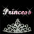 Animated icon displays 'Princess' text with pink gradient and silver sparkles above a silver tiara on black background.