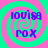 Four identical square display a cyan and pink spiral background with blue text reading 'louisa' above 'rox'