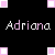 Black background with pink and white pixelated squares at corners, two instances of the name 'Adriana' in mixed pink and white text.