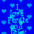 Blue background with light blue pixelated hearts and repeated text "I Love Fergie and a Gt" in light blue pixelated font.
