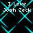 Pixelated cyan geometric pattern with repeated text "I Love Josh Zeck" on black background, animated with shifting diamond shapes.