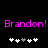 Pixelated pink text reads "Brandon! Brandon!" above two of white and gray plus signs on a black background