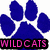 Blue paw print with pink 'WILDCATS' text above a blue cat head icon and '#00' text below.