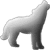 Pixelated grayscale icon of a standing animal with four legs, tail, and raised head against solid gray background.