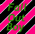 Pixelated graphic with diagonal pink and black stripes, green text reading 'Fall Out Boy', and four light purple hearts on the right side.