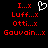 Red pixelated text lists four names on black background with a white heart outline above the first name.