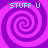 Four identical purple spiral patterns arranged in a with cyan text "STUFF U" above each spiral on a solid pink background