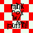 Red and white checkered background with repeated 'Milk Box W/ Puffin!' text and a heart symbol, transitioning to a diamond pattern.
