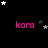 Black background with pink 'kara' text and scattered white and gray stars in a pattern