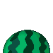 Pixel art character with watermelon-patterned headwear and green shirt, showing multiple expressions and poses including angry, smiling, and hand gestures.