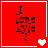 Red square icon with pixelated text "I love you!" and a heart symbol, featuring animated white hearts appearing in the bottom-right corner across frames.