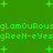 Green pixelated background with scattered green plus signs and repeated text "gLaMouRousgLaMouRous" and "gReeN-eYesgReeN-eYes" in green pixel font.