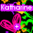 Animated buddy icon with two names, Katharine and Steven, displayed above pink heart shapes against a black background with green and yellow patterns.