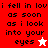 A four- displays the phrase "i fell in lov as soon as i look into your eyes" with a white star on red and a red star on white