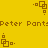 Yellow background with brown pixelated shapes and repeated text "Peter Panta" in brown pixelated font.