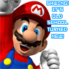 Mario character in red cap with white M, blue overalls, yellow buttons, red undershirt, black mustache, blue eyes, white gloves, smiling with open mouth, text above head reads "SHINING 07'S OLD SCHOOL TURNED NEW!".